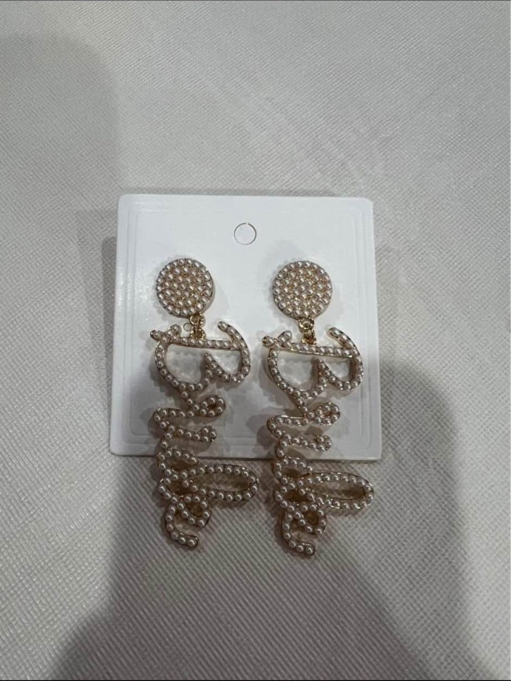 Bride Pearl & Gold Tone Drop Earrings - Script Design